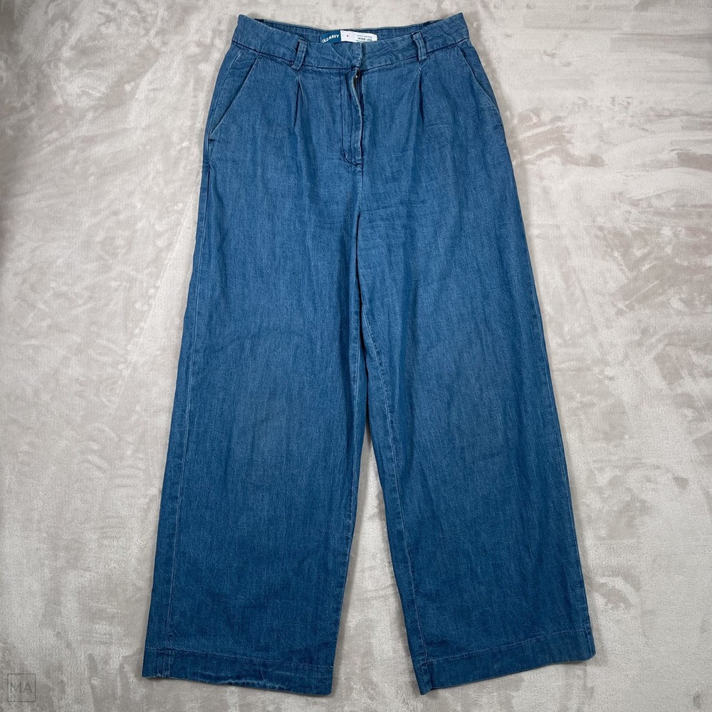 Old Navy	Women's Pants Extra High Rise Wide Leg Adjustable Waist Trouser 8 Blue
